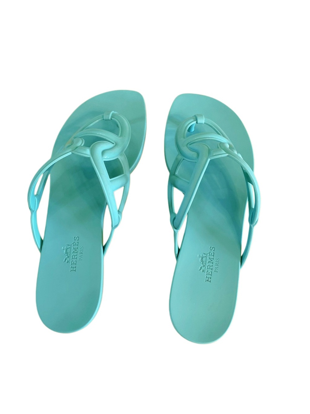 🚩steal Hermes Mint Green Patent Leather Slide Sandals - Picture 2 of 6